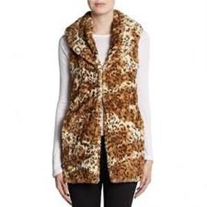 ALICE + OLIVIA Glenna Faux Fur Leopard Print Vest Size Small S Animal Cozy Furry